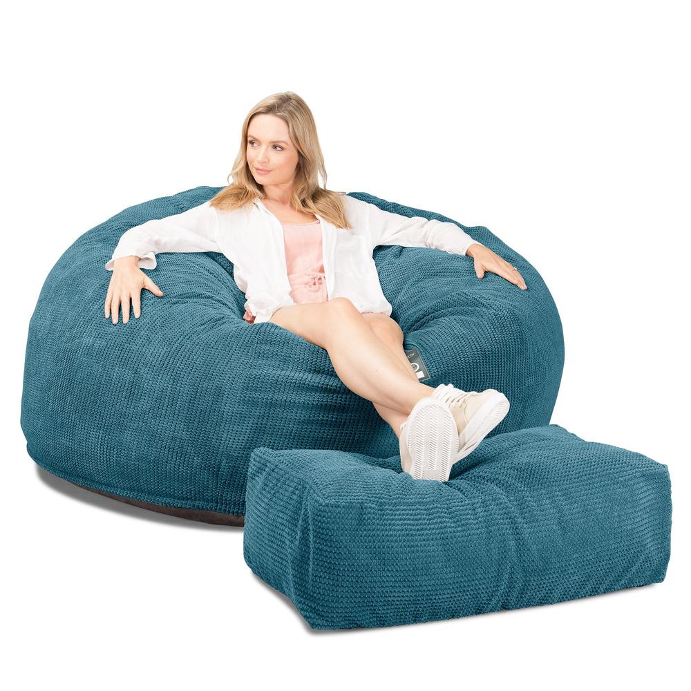 Lounge Pug, CloudSac 1010 XXL, Canapé Pouf Géant XXL à Mémoire de Forme, Gros Pouf Sofa, Pompon Mer Égéé