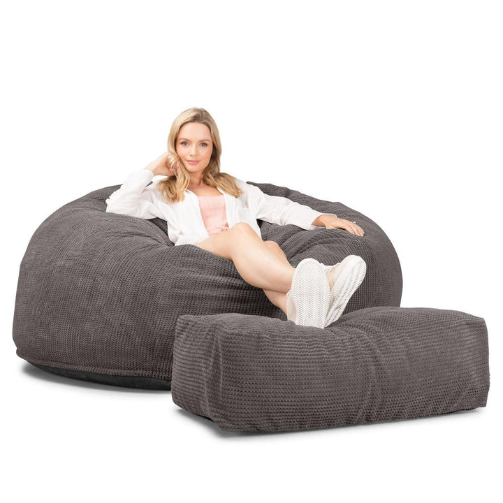 Lounge Pug, CloudSac 1010 XXL, Canapé Pouf Géant XXL à Mémoire de Forme, Gros Pouf Sofa, Pompon Anthracite