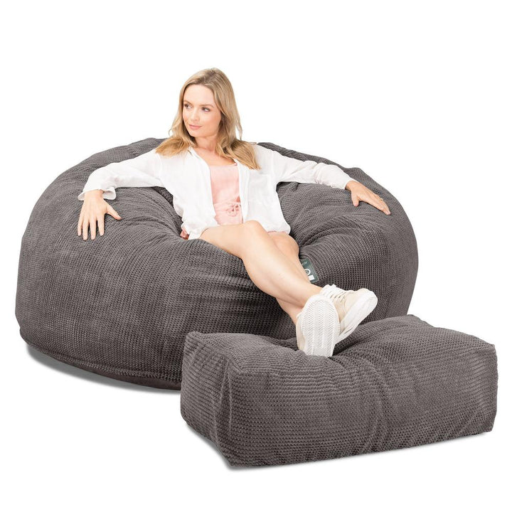 Lounge Pug, CloudSac 1010 XXL, Canapé Pouf Géant XXL à Mémoire de Forme, Gros Pouf Sofa, Pompon Anthracite