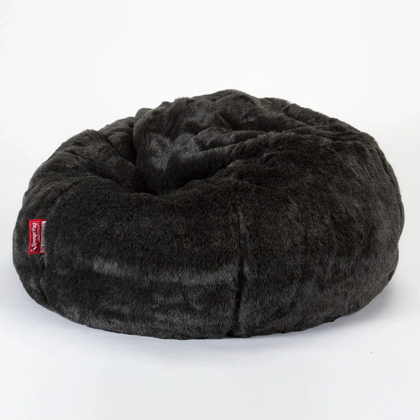 LOUNGE PUG - Fausse Fourrure  - Pouf Poire Classique - Noir