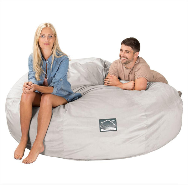 Lounge Pug, CloudSac 3000 XXL, Grand Canapé Pouf à Mémoire de Forme, Gros Pouf Sofa, Velours Argent