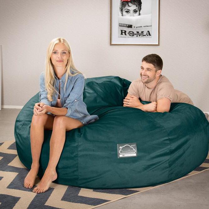 Lounge Pug, CloudSac 3000 XXL, Grand Canapé Pouf à Mémoire de Forme, Gros Pouf Sofa, Velours Mer Égéé