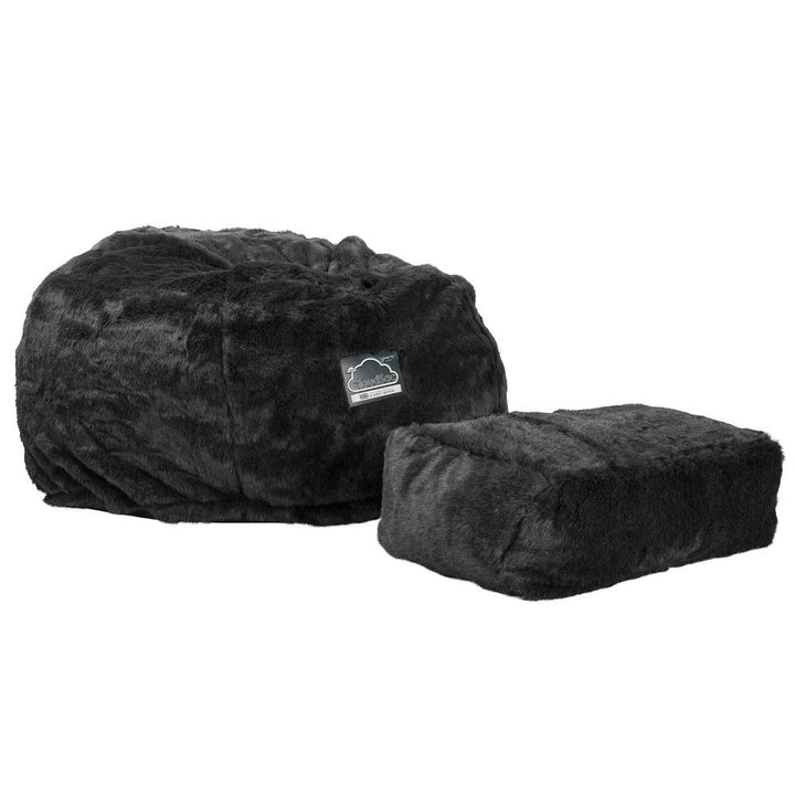 Lounge Pug, CloudSac 510 XL, Grand Pouf à Mémoire de Forme, Canapé, Fausse Fourrure Noir