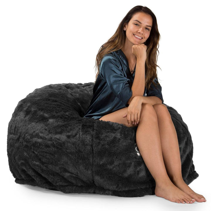 Lounge Pug, CloudSac 510 XL, Grand Pouf à Mémoire de Forme, Canapé, Fausse Fourrure Noir