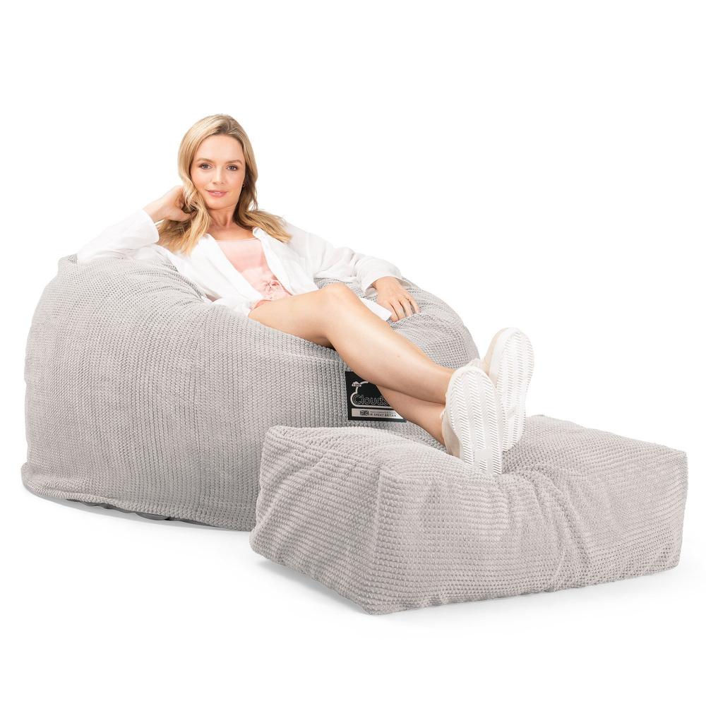 Lounge Pug, CloudSac 510 XL, Grand Pouf à Mémoire de Forme, Canapé, Pompon Crème