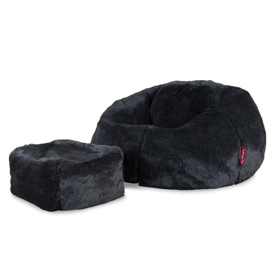LOUNGE PUG - Fausse Fourrure  - Pouf Poire Classique - Noir