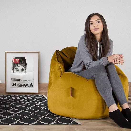LOUNGE PUG, Pouf Chaise Design, Pouf Poire Super, Velours Or