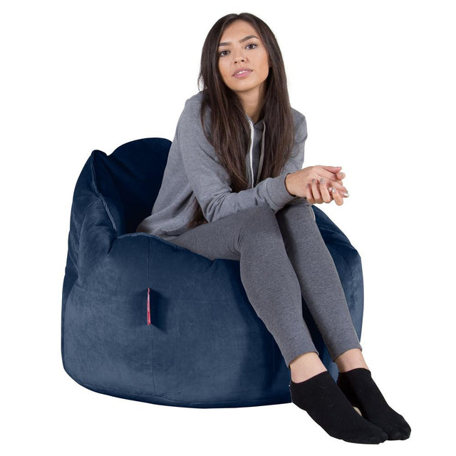 LOUNGE PUG, Pouf Chaise Design, Pouf Poire Super, Velours Bleu Marine