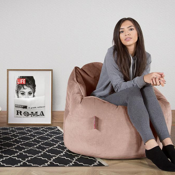 LOUNGE PUG, Pouf Chaise Design, Pouf Poire Super, Velours Rose