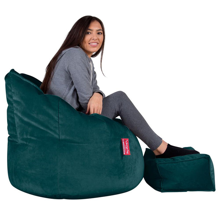 LOUNGE PUG, Pouf Chaise Design, Pouf Poire Super, Velours Mer Égéé
