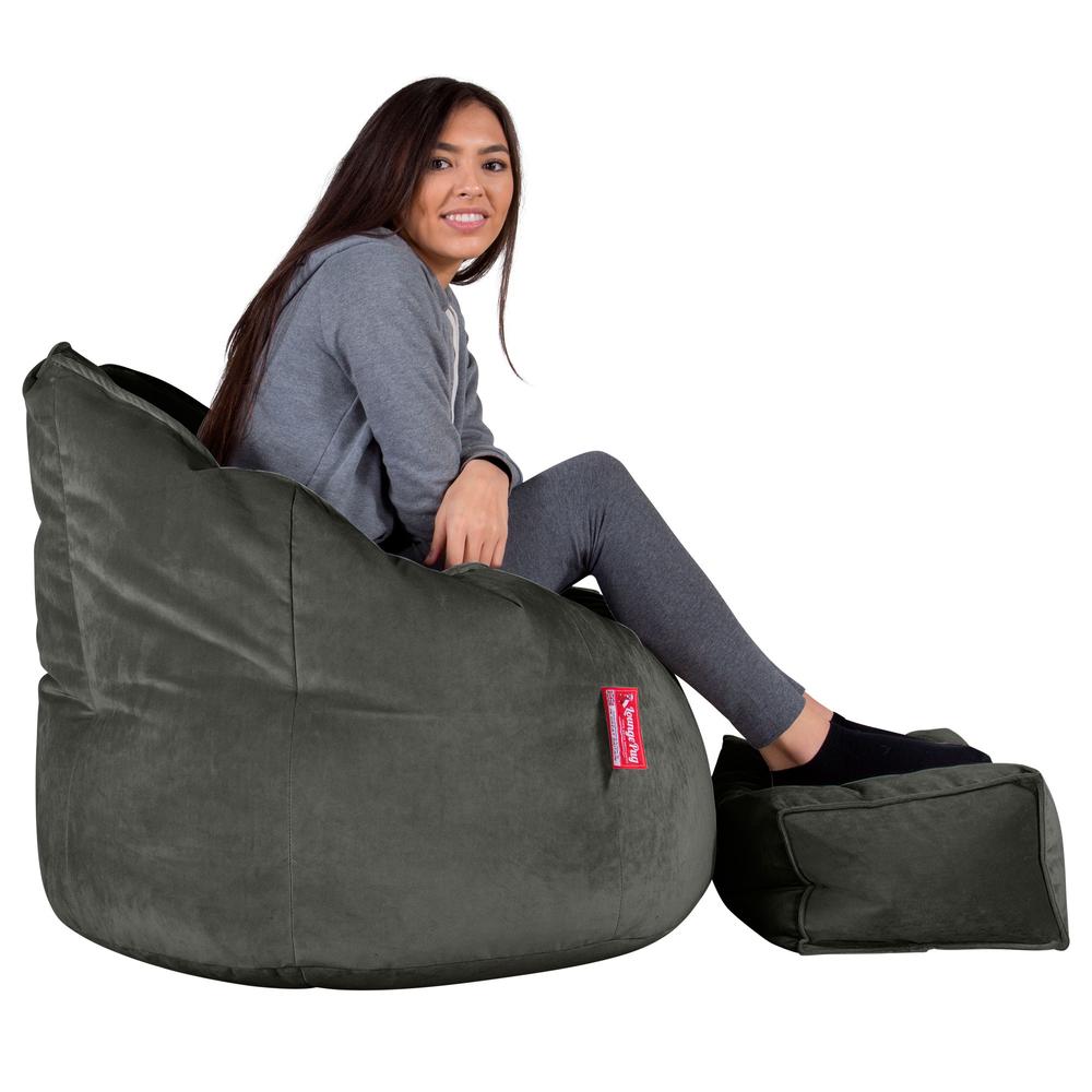 LOUNGE PUG, Pouf Chaise Design, Pouf Poire Super, Velours Anthracite