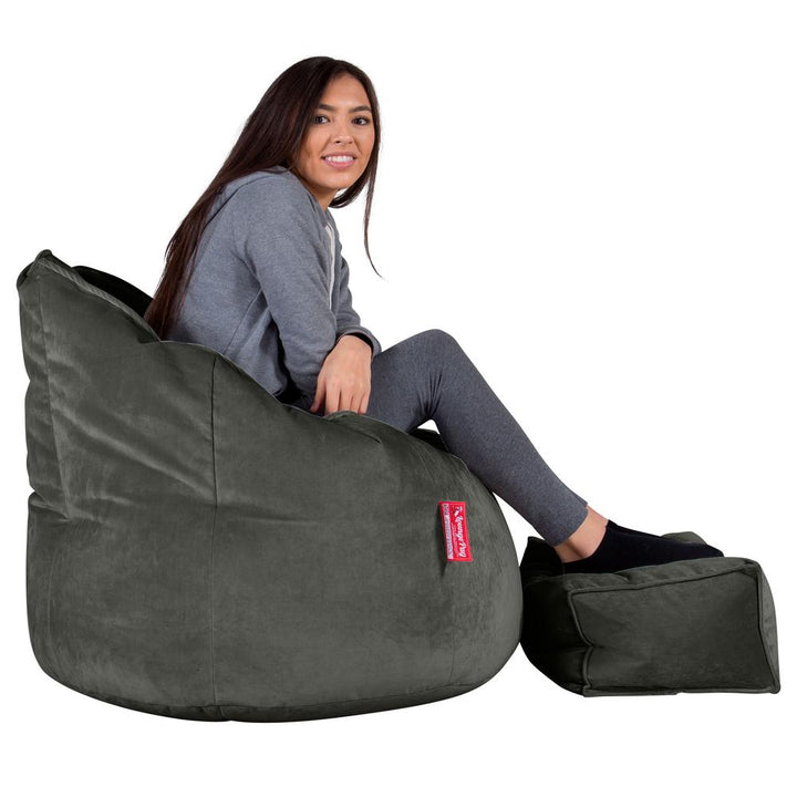LOUNGE PUG, Pouf Chaise Design, Pouf Poire Super, Velours Anthracite