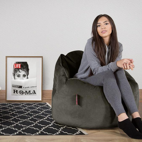 LOUNGE PUG, Pouf Chaise Design, Pouf Poire Super, Velours Anthracite