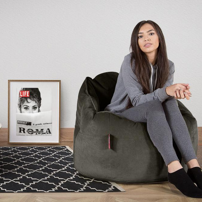 LOUNGE PUG, Pouf Chaise Design, Pouf Poire Super, Velours Anthracite