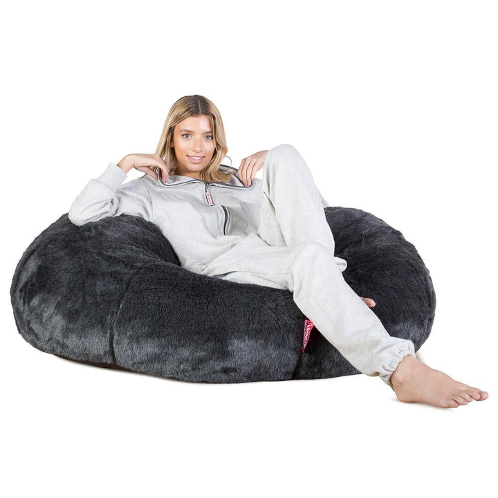 LOUNGE PUG - Pouf Canapé Classique - Pouf Geant - Fausse Fourrure Noir