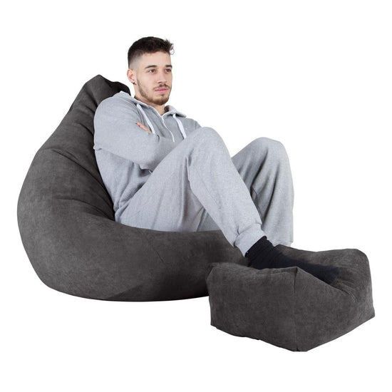 LOUNGE PUG - Pouf Poire Gamer - Poire - Gaufre Anthracite