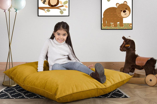 LOUNGE PUG -  Velours  - Gros Pouf Enfant, Pouf Geant Enfant - Or