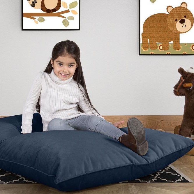 LOUNGE PUG -  Velours  - Gros Pouf Enfant, Pouf Geant Enfant - Bleu Marine