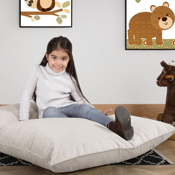 LOUNGE PUG -  Velours  - Gros Pouf Enfant, Pouf Geant Enfant - Argent