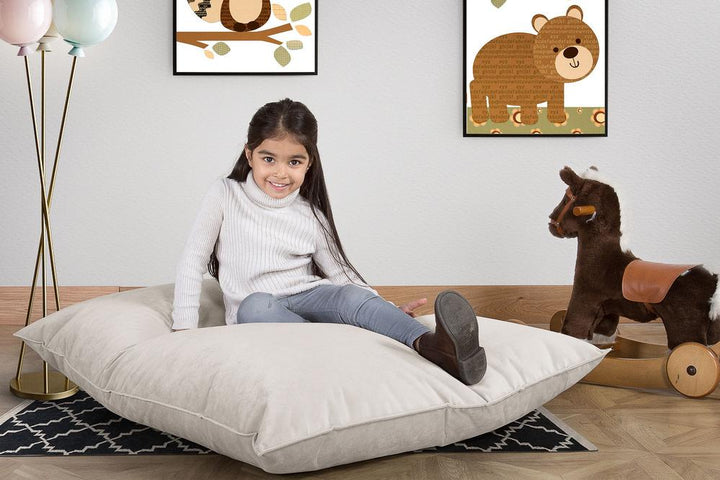 LOUNGE PUG -  Velours  - Gros Pouf Enfant, Pouf Geant Enfant - Argent