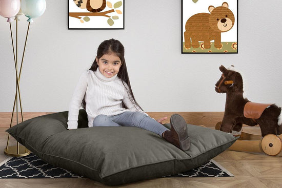 LOUNGE PUG -  Velours  - Gros Pouf Enfant, Pouf Geant Enfant - Anthracite