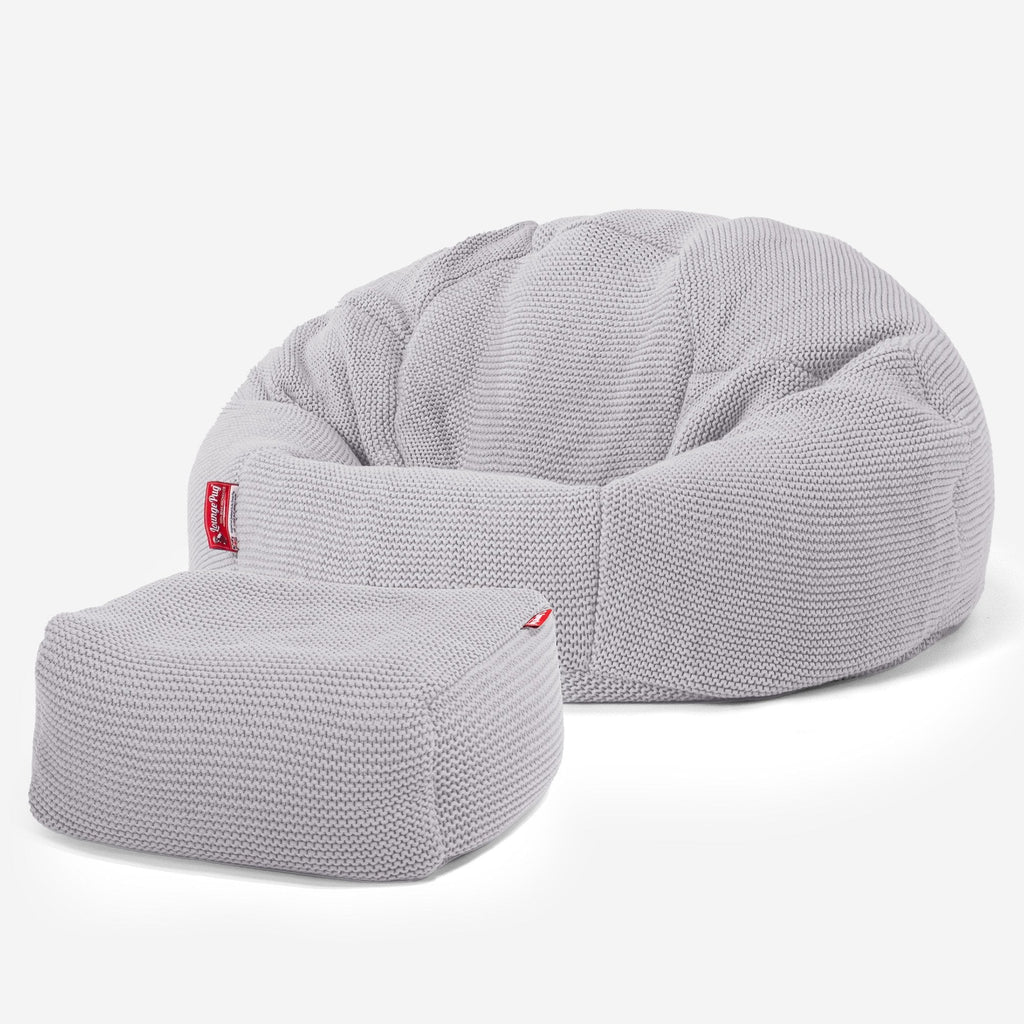 LOUNGE PUG -  Ellos Tricoté  - Pouf Poire Classique - Gris clair