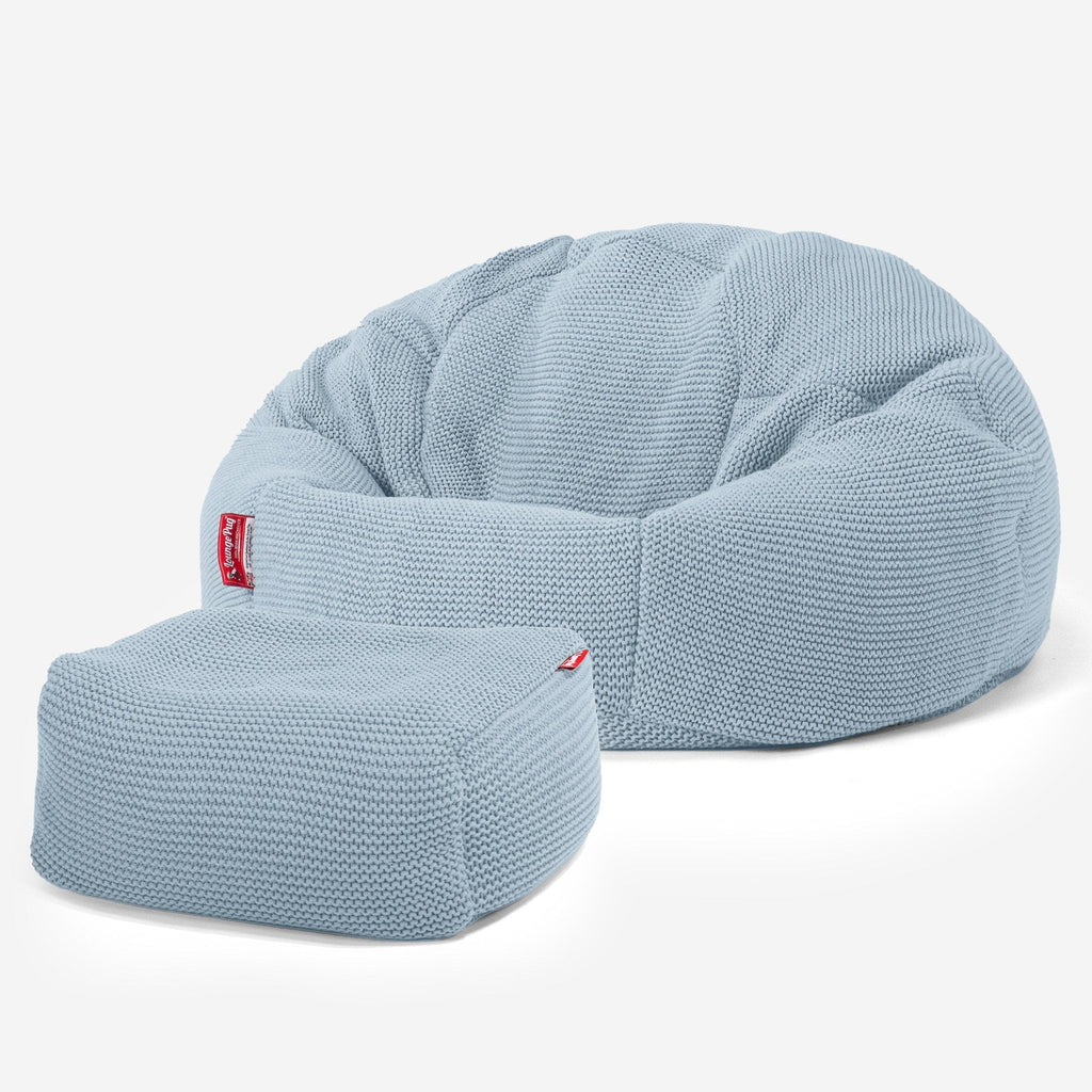 LOUNGE PUG -  Ellos Tricoté  - Pouf Poire Classique - Bleu Brumeux