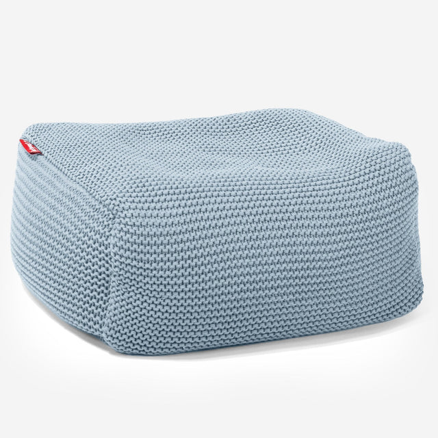 LOUNGE PUG -  Ellos Tricoté - Pouf Repose Pied - Bleu Brumeux