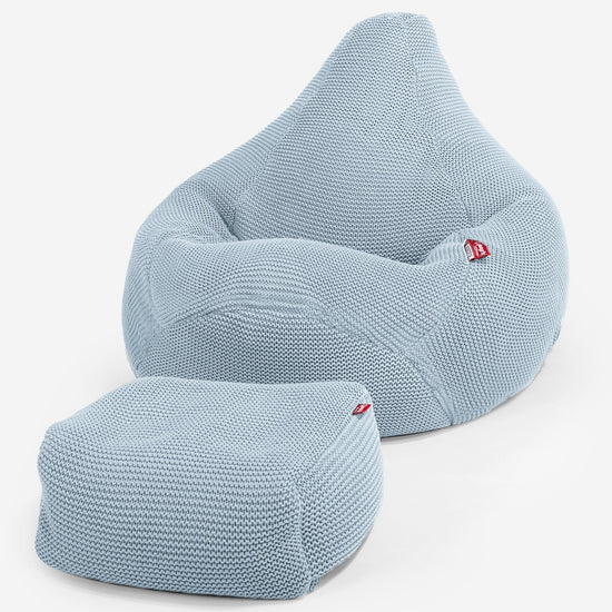 LOUNGE PUG - Pouf Poire Gamer - Poire - Ellos Tricoté Bleu Brumeux