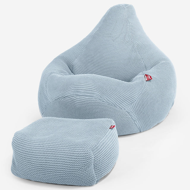 LOUNGE PUG - Pouf Poire Gamer - Poire - Ellos Tricoté Bleu Brumeux