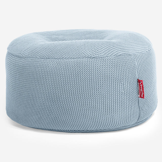 LOUNGE PUG -  Ellos Tricoté - Pouf Design Rond - Bleu Brumeux