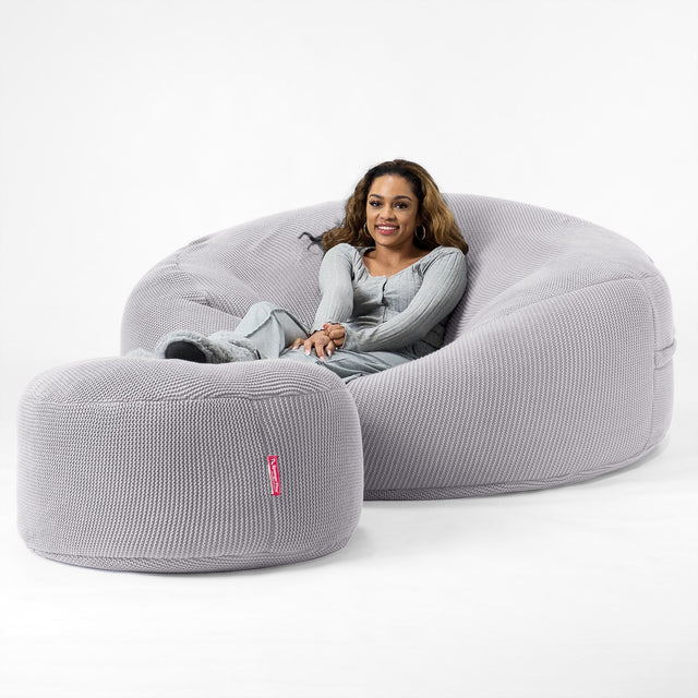 LOUNGE PUG -  Ellos Tricoté - Canapé Pouf Géant 'Grande Mammouth' - Pouf Canapé - Gros Pouf - Gris clair
