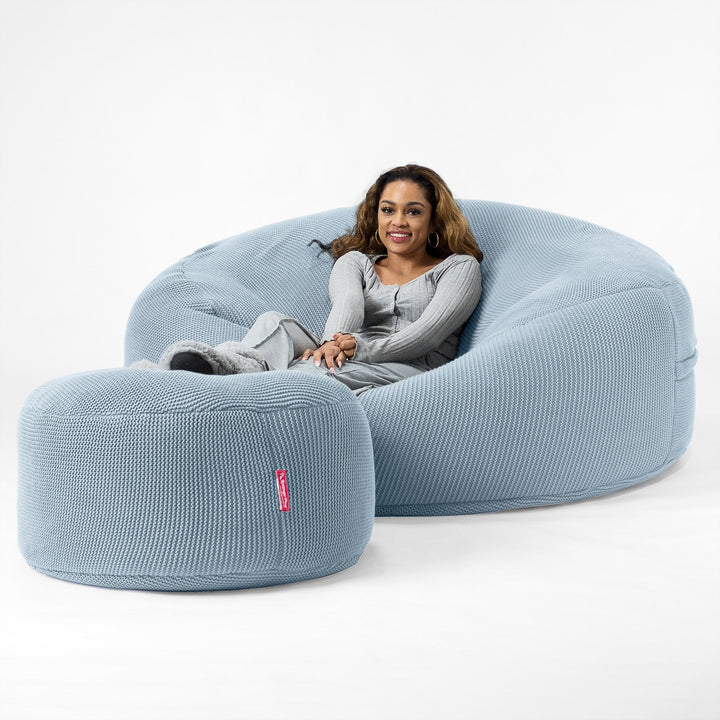 LOUNGE PUG -  Ellos Tricoté - Canapé Pouf Géant 'Grande Mammouth' - Pouf Canapé - Gros Pouf - Bleu Brumeux