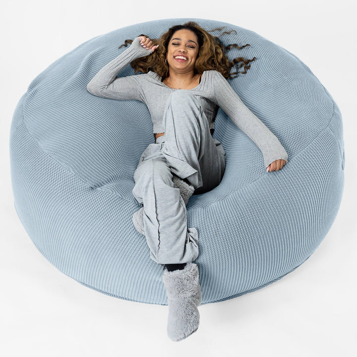 LOUNGE PUG -  Ellos Tricoté - Canapé Pouf Géant 'Grande Mammouth' - Pouf Canapé - Gros Pouf - Bleu Brumeux