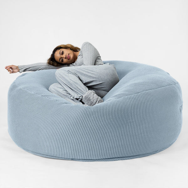 LOUNGE PUG -  Ellos Tricoté - Canapé Pouf Géant 'Grande Mammouth' - Pouf Canapé - Gros Pouf - Bleu Brumeux