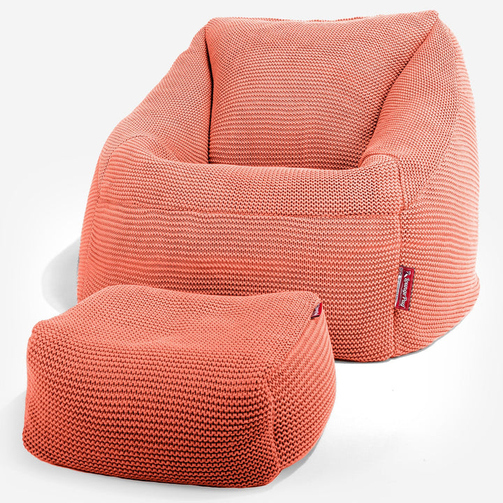 Lounge Pug - Ellos Tricoté - Pouf Chaise Nautilus - Pouf Fauteuil - Corail