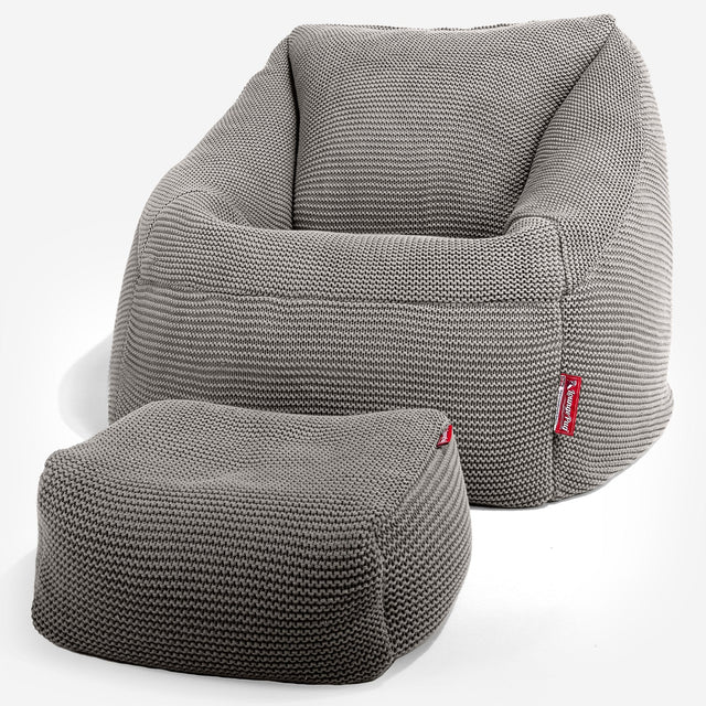 Lounge Pug - Ellos Tricoté - Pouf Chaise Nautilus - Pouf Fauteuil - Gris