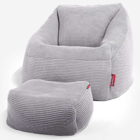 Lounge Pug - Ellos Tricoté - Pouf Chaise Nautilus - Pouf Fauteuil - Gris clair