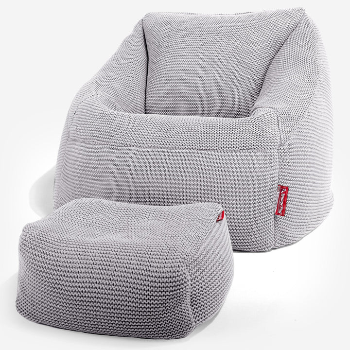Lounge Pug - Ellos Tricoté - Pouf Chaise Nautilus - Pouf Fauteuil - Gris clair