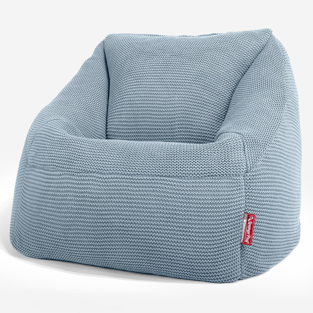Lounge Pug - Ellos Tricoté - Pouf Chaise Nautilus - Pouf Fauteuil - Bleu Brumeux
