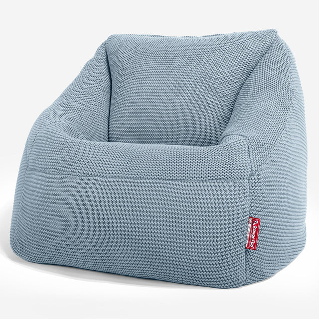 Lounge Pug - Ellos Tricoté - Pouf Chaise Nautilus - Pouf Fauteuil - Bleu Brumeux