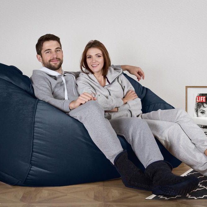 LOUNGE PUG, Gros Pouf Canapé, Pouf Geant, Velours Bleu Marine