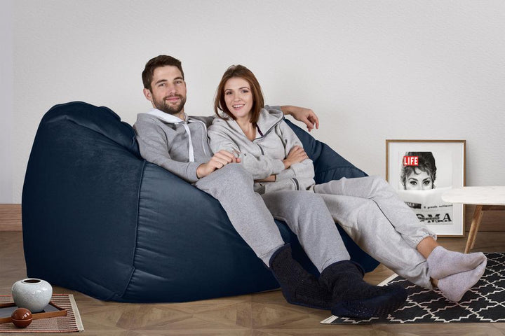 LOUNGE PUG, Gros Pouf Canapé, Pouf Geant, Velours Bleu Marine
