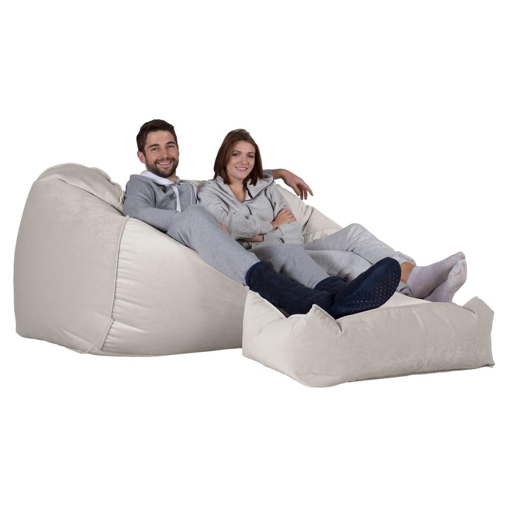 LOUNGE PUG, Gros Pouf Canapé, Pouf Geant, Velours Argent