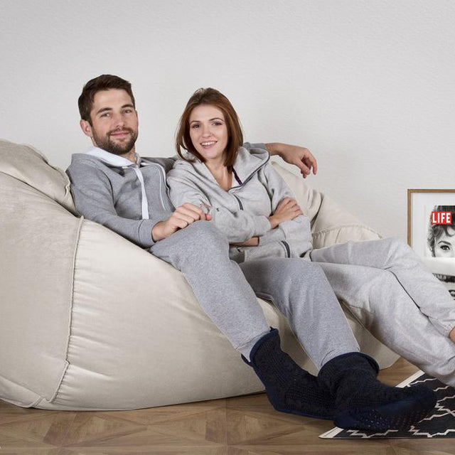 LOUNGE PUG, Gros Pouf Canapé, Pouf Geant, Velours Argent