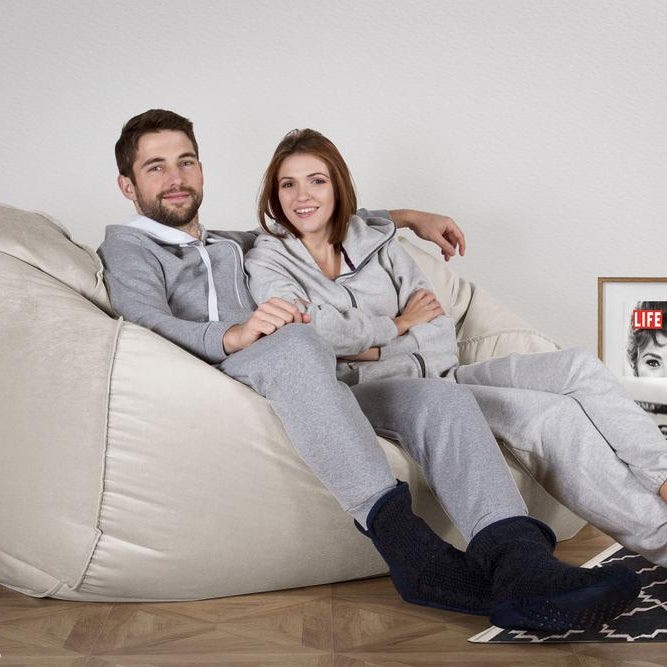 LOUNGE PUG, Gros Pouf Canapé, Pouf Geant, Velours Argent