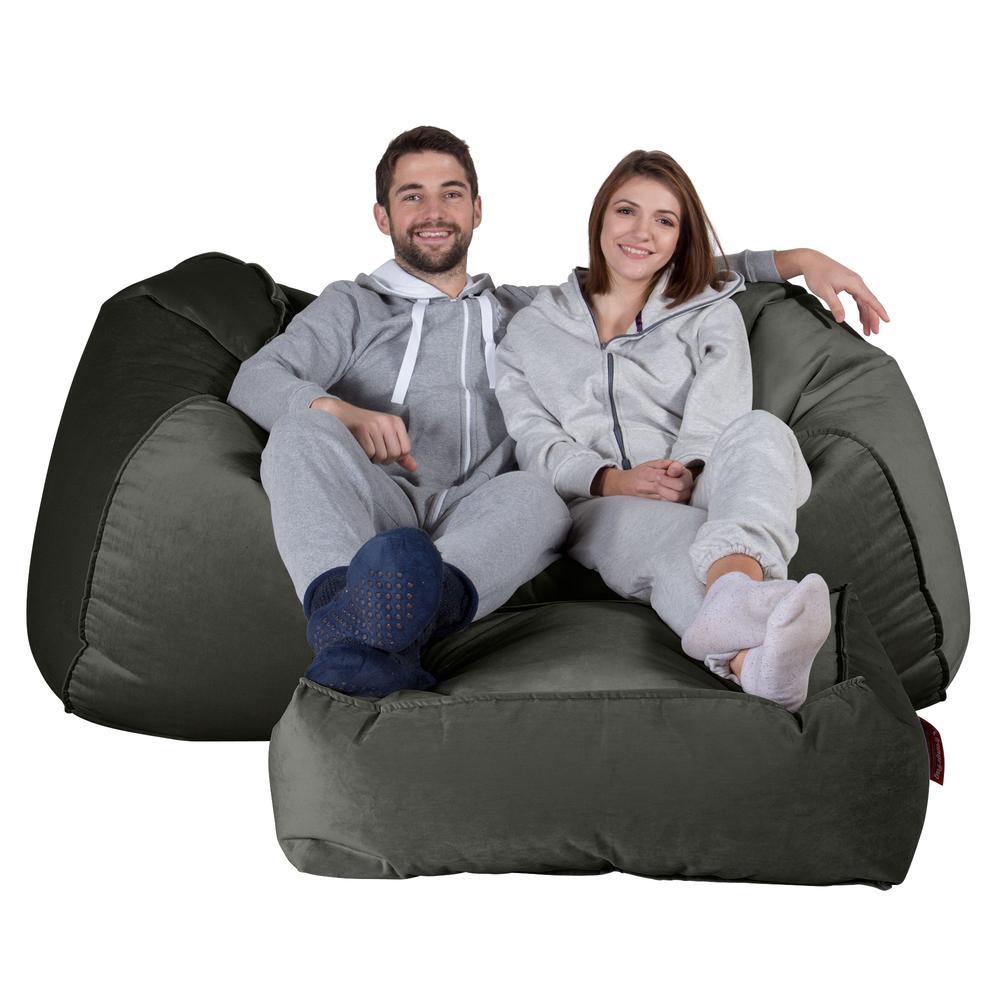 LOUNGE PUG, Gros Pouf Canapé, Pouf Geant, Velours Anthracite