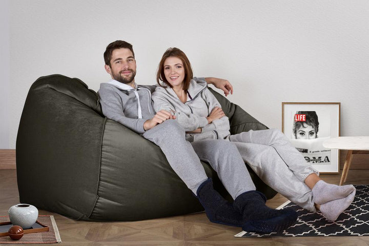 LOUNGE PUG, Gros Pouf Canapé, Pouf Geant, Velours Anthracite