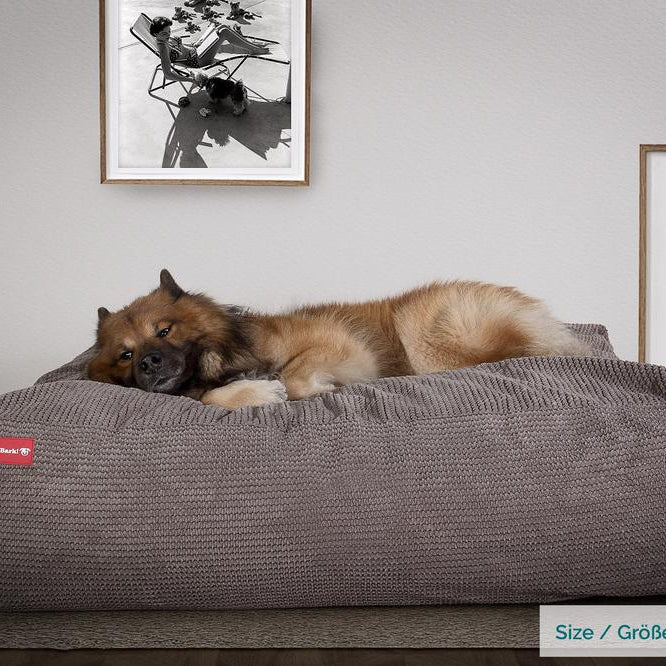 "Le Matelas Géant Par Mighty Bark" - Lit Pour Chien, Orthopédique à Mémoire De Forme, Grand Panier Pour Chien - Pompons Anthracite