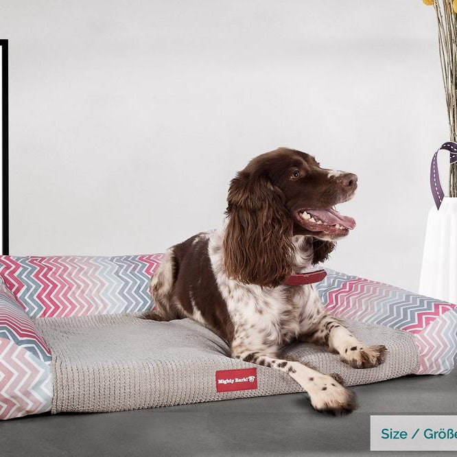 "Le Canapé Chien Par Mighty Bark" - Canapé Pour Chien, Orthopédique à Mémoire De Forme, Panier Pour Chien, Lit Pour Chien, Petit, Grand, XXL - Imprimés géométriques Rose